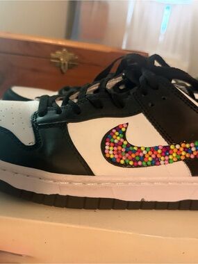 Nike Black & White Sneakers with Multicolor Crystal Swoosh